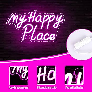 Amazon.co.jp: My Happy Place ネオンサイン、ピンクテキスト